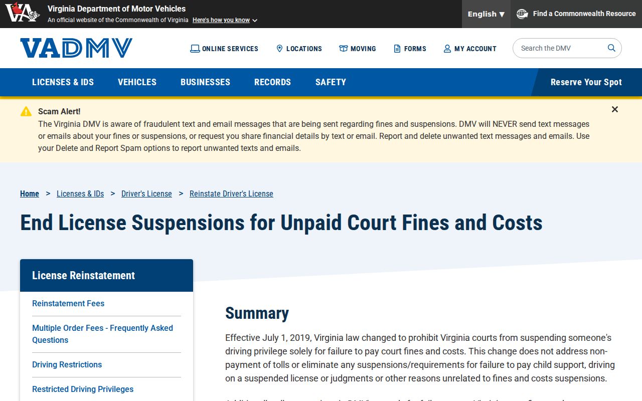 Grayson County traffic warrant reference to Virginia's fines-and-costs rule